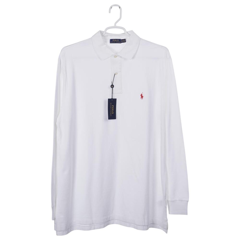 NWT Polo Ralph Lauren Iconic Mesh Polo Shirt XLT White Cotton Pony Long Sleeve